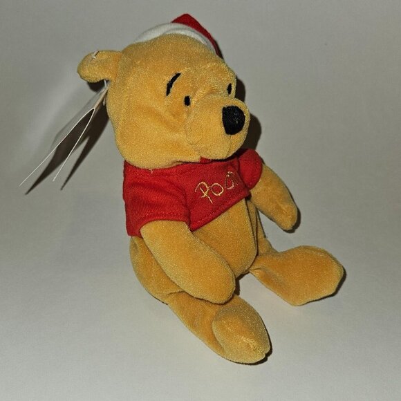 VTG Winnie the Pooh Bean Bag Plush Red Santa Hat Christmas 8" Disney Store w/TAG - Picture 3 of 9